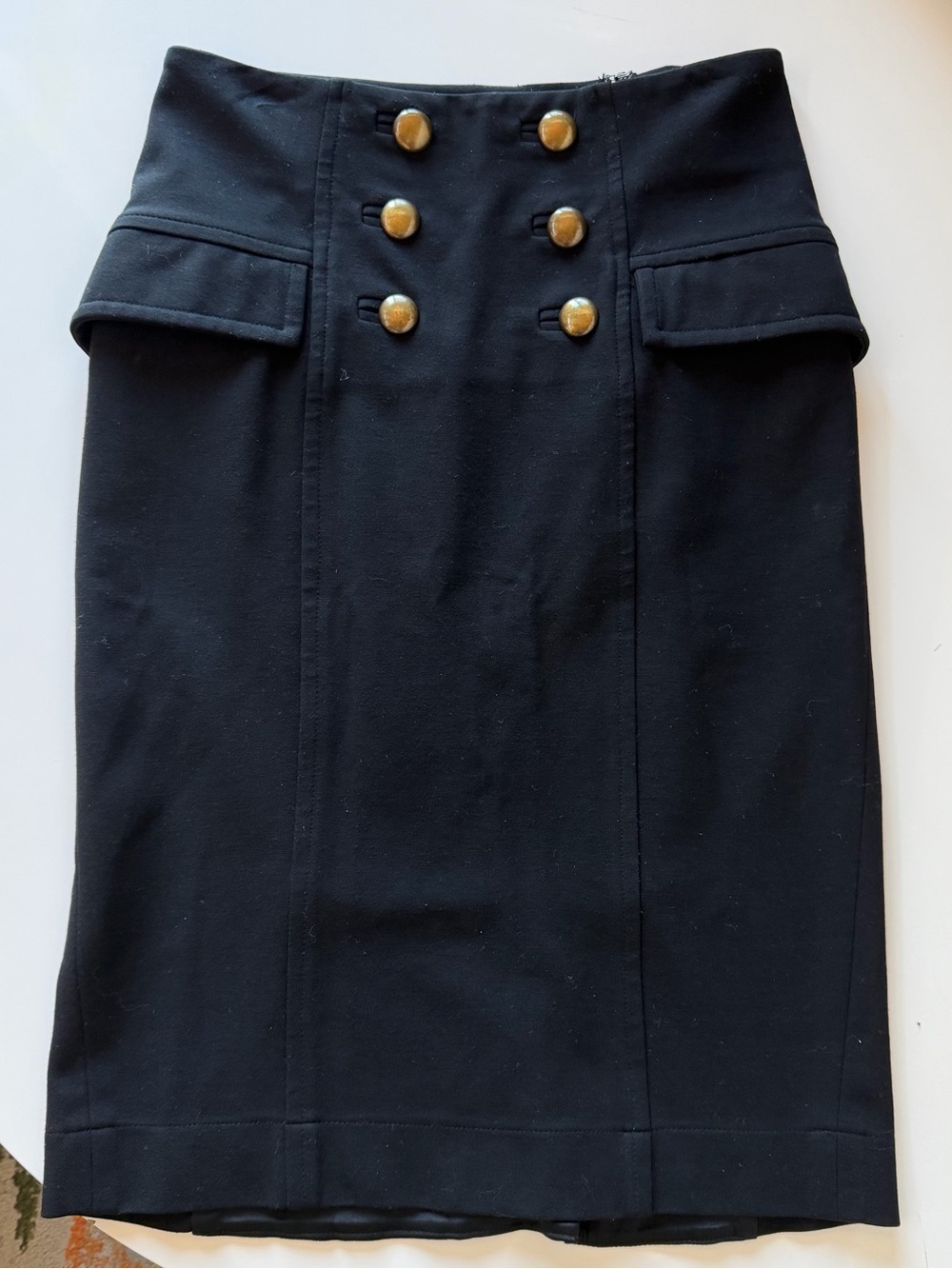 Diane von Furstenberg Classic Black High-Waist Pencil Skirt with Buttons, Size 8